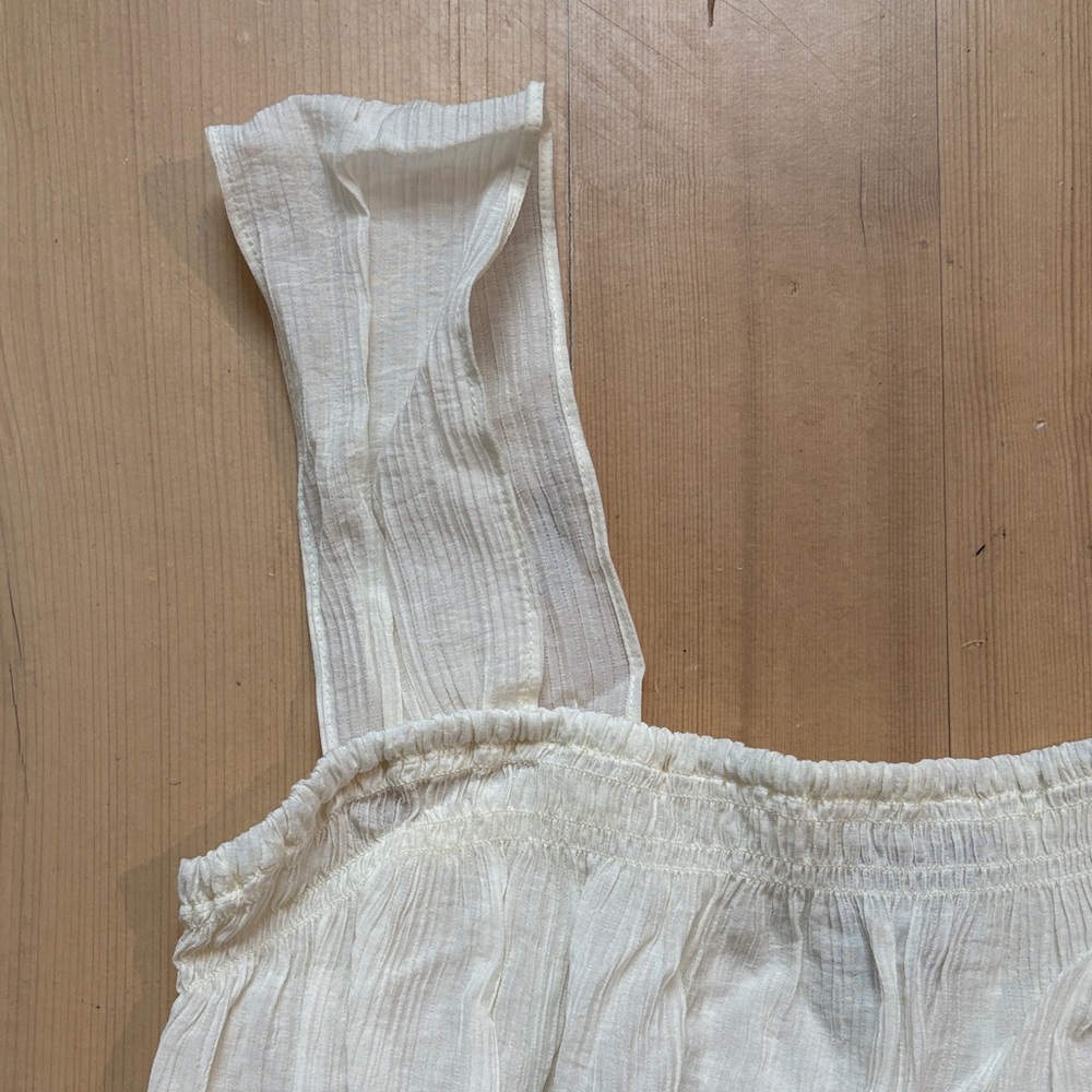 Worn Once! Festival-Ready Cream Smocked Tank Top with Ruffle Hem - Picture 2 of 6